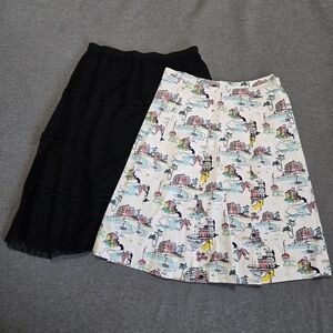 Lot Of 2 Downeast A-line Skirts Womens Medium Knee Length Pleated Tiered Black